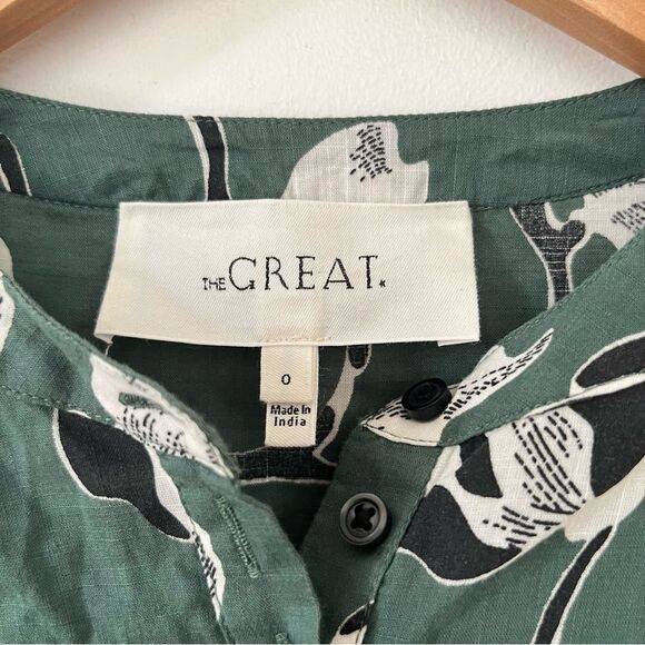 THE GREAT. Green Tale Floral Vintage Inspired Smocked Blouse - Picture 7 of 11